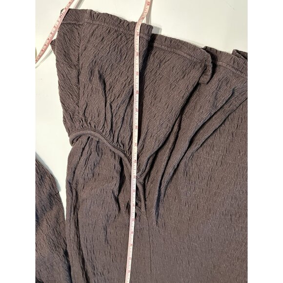 Free People FP Beach Bayside Mini Dress M Brown  Boho Hippie Peasant Top Tunic - Picture 8 of 8